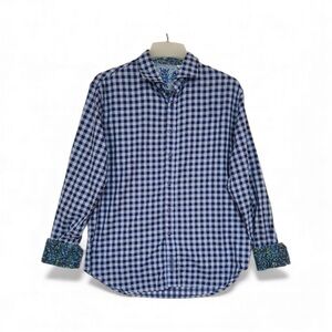 Robert Graham‎ Men's SZ L Blue Check Flip Cuff Long Sleeve Shirt Slim Fit